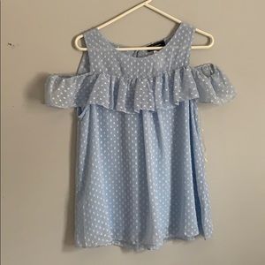 Light blue blouse with off the shoulder sleeves!